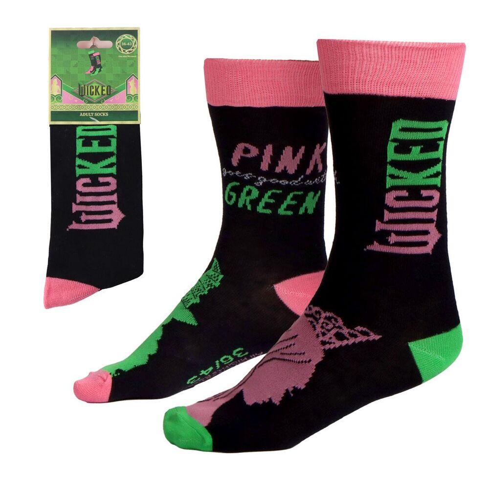 Calcetines Wicked negros con detalles rosas y verdes