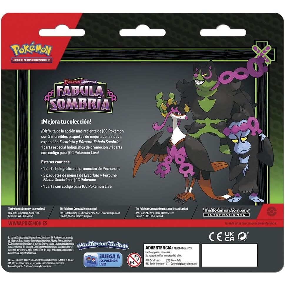 Blíster Pokémon Fábula Sombría con tres sobres y carta de Pecharunt - 2