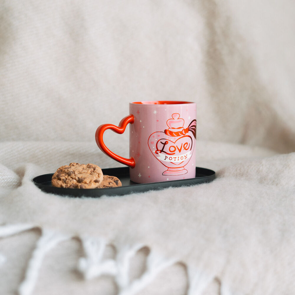 Taza rosa de cerámica Harry Potter Amortentia con asa roja de corazón - 4