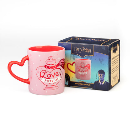 Taza rosa de cerámica Harry Potter Amortentia con asa roja de corazón - 5