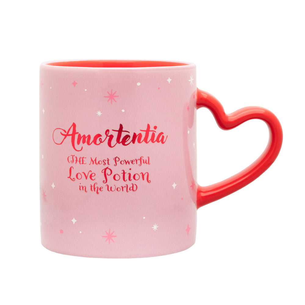 Taza rosa de cerámica Harry Potter Amortentia con asa roja de corazón - 2