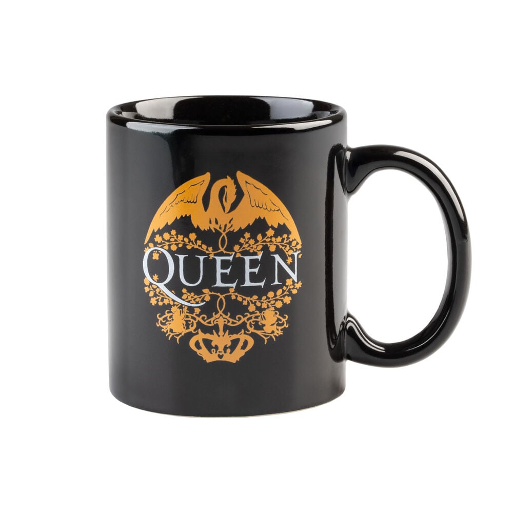 Taza Queen ERIK negra de cerámica con emblema dorado