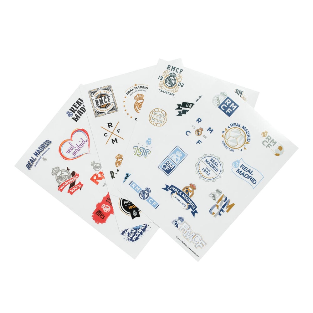 Pack de cuatro hojas de pegatinas reutilizables del Real Madrid
