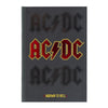 Cuaderno A5 AC/DC negro con logotipo rojo y amarillo