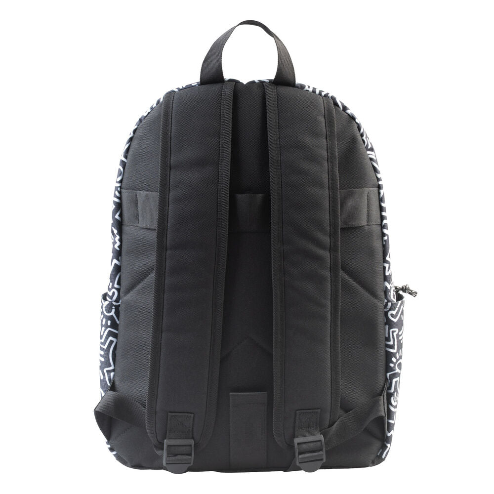 Mochila ERIK Keith Haring negra con estampado blanco y corazón rojo - 2