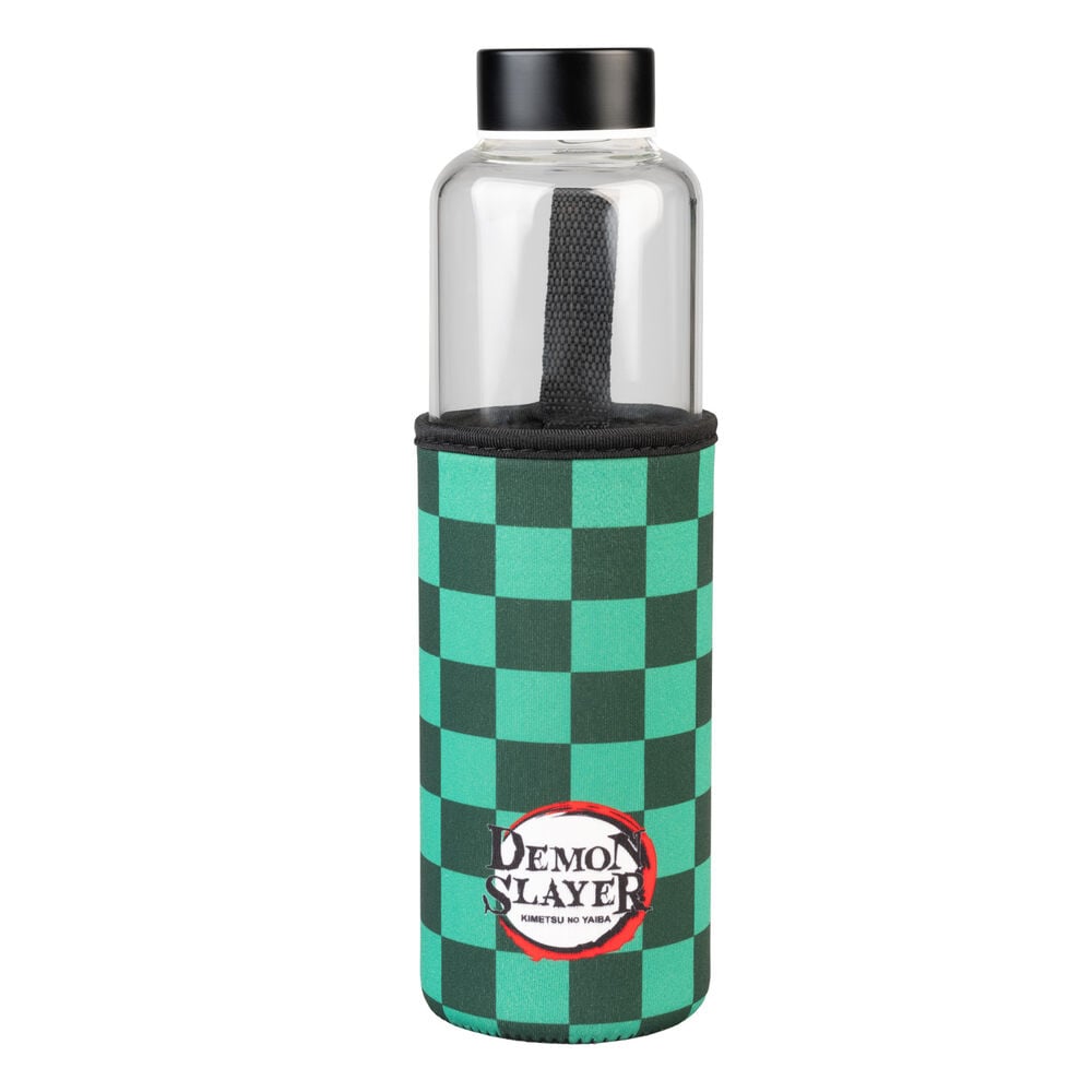 Botella de vidrio Demon Slayer de 500 ml con funda verde y negra