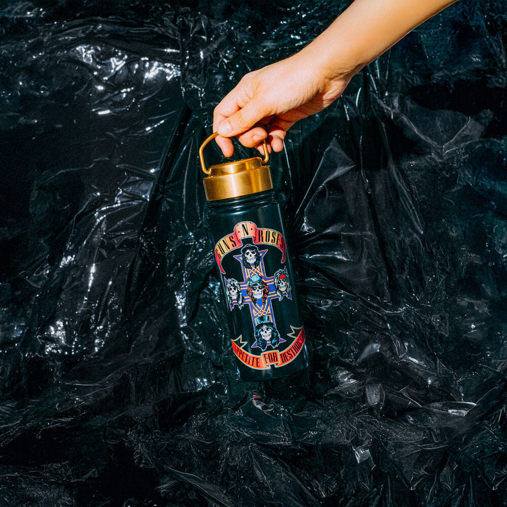 Botella negra de acero inoxidable Guns N’ Roses con tapón dorado - 7