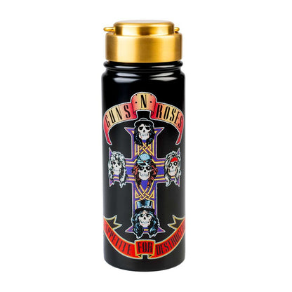 Botella negra de acero inoxidable Guns N’ Roses con tapón dorado