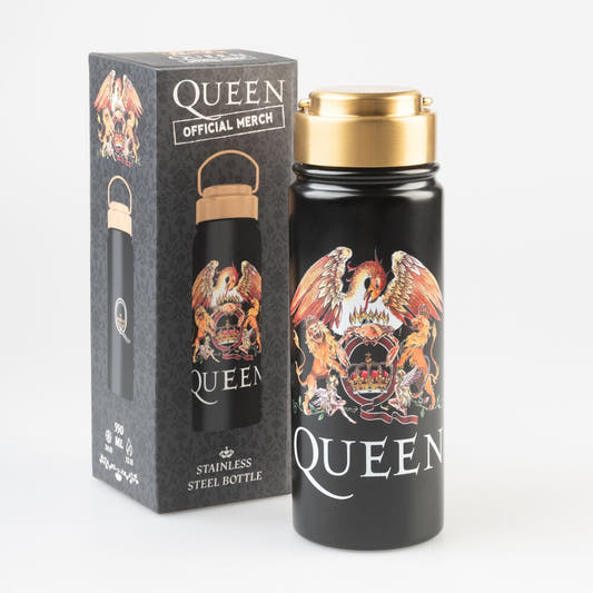 Botella Queen negra de acero inoxidable con tapón dorado y asa - 3