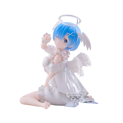 Figura de Rem de Re:Zero con vestido blanco, halo y alas