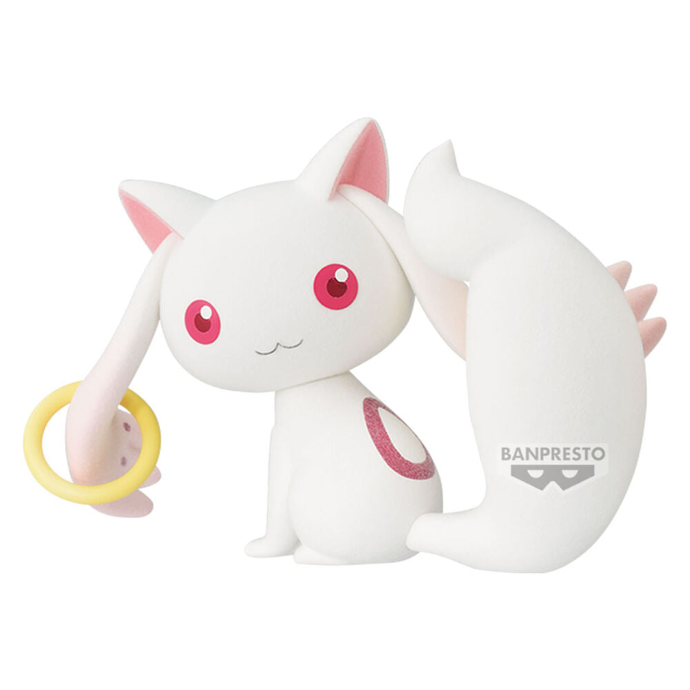 Figura de Kyubey blanca con ojos rosas y gran cola curvada