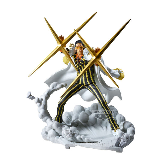Figura de Borsalino de One Piece con efectos dorados y base de nubes