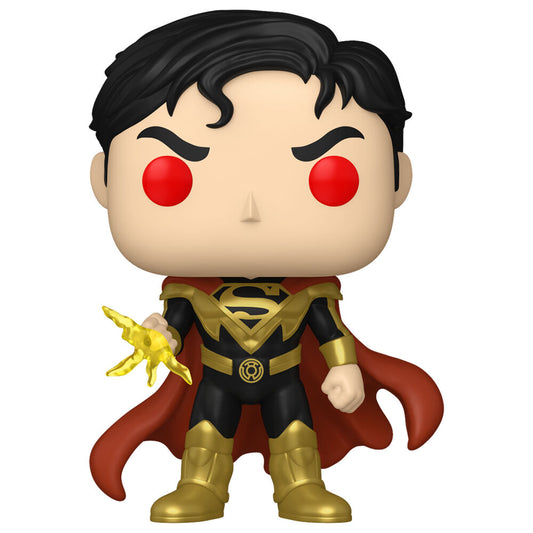 Figura Funko POP de Superman Fall of Siniestro con traje negro y capa roja