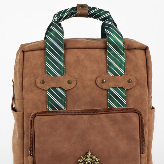 Mochila marrón de polipiel Slytherin Harry Potter con detalles verdes - 2