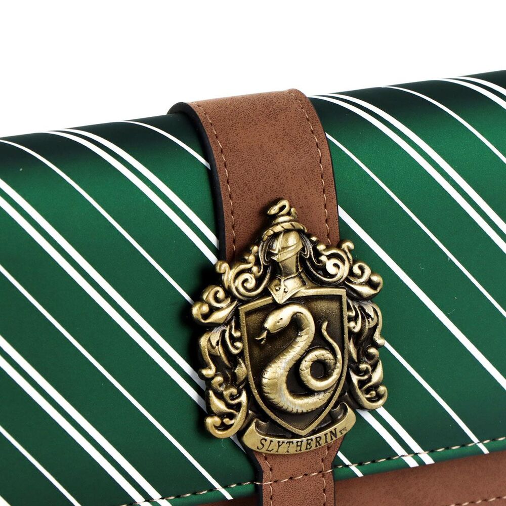 Cartera verde de Slytherin Harry Potter con rayas blancas y escudo frontal - 2