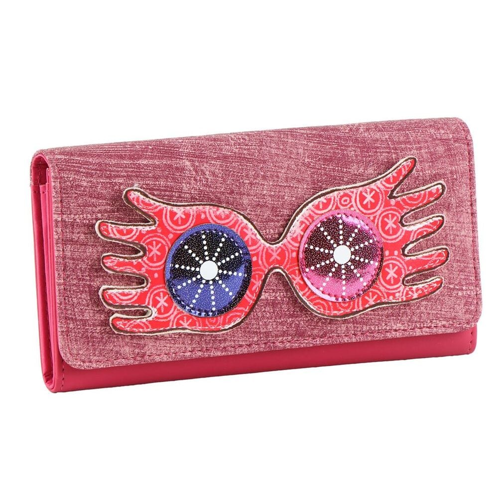 Cartera rosa burdeos de Luna Lovegood Harry Potter con aplique de gafas