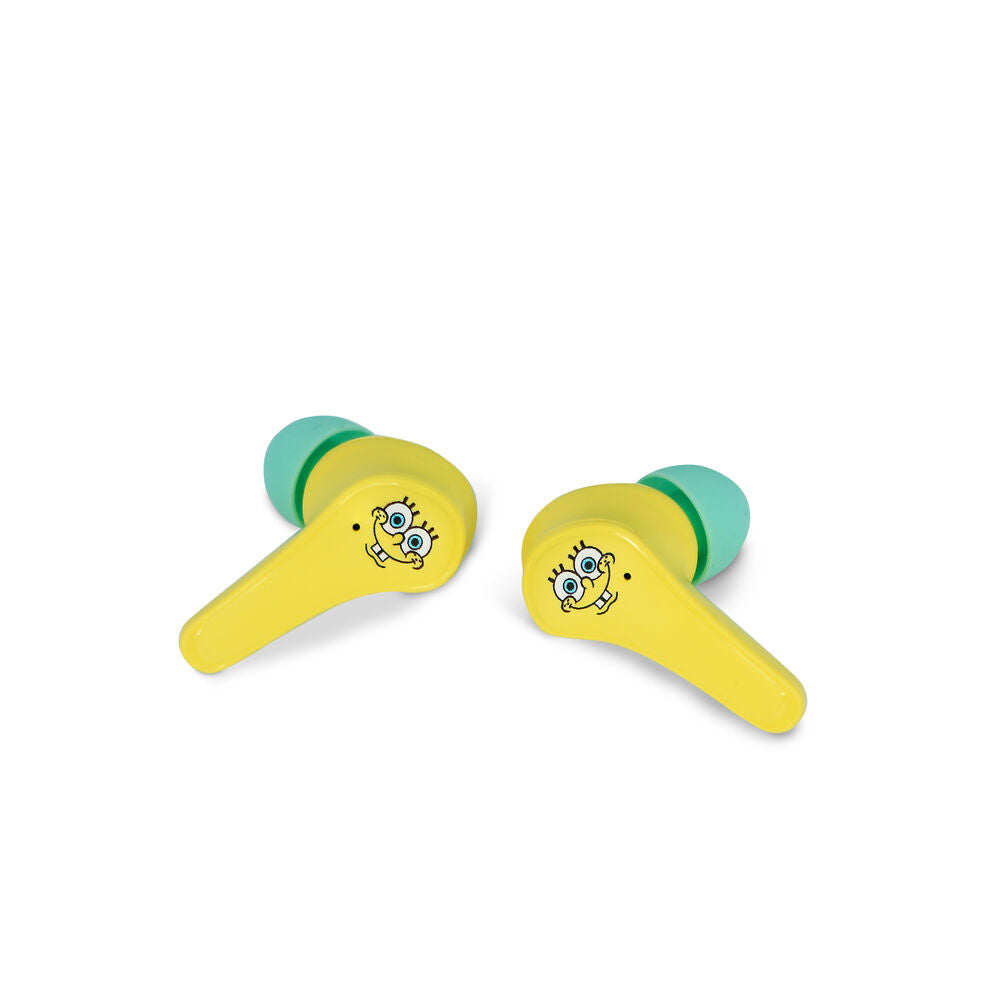 Auriculares inalámbricos TWS infantiles de Bob Esponja con estuche turquesa y amarillo - 7