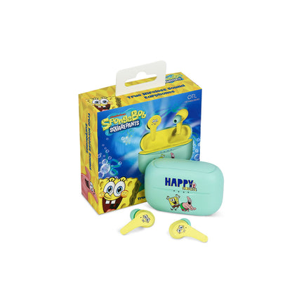 Auriculares inalámbricos TWS infantiles de Bob Esponja con estuche turquesa y amarillo - 2