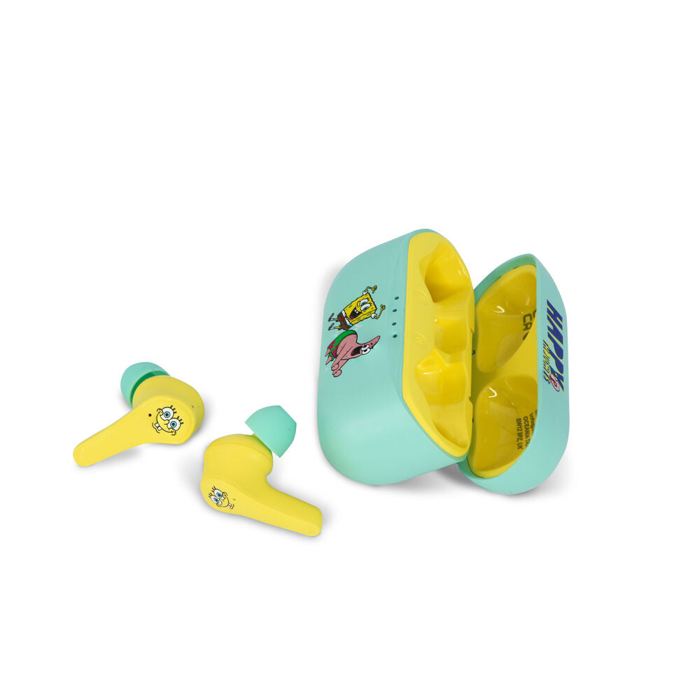 Auriculares inalámbricos TWS infantiles de Bob Esponja con estuche turquesa y amarillo - 4