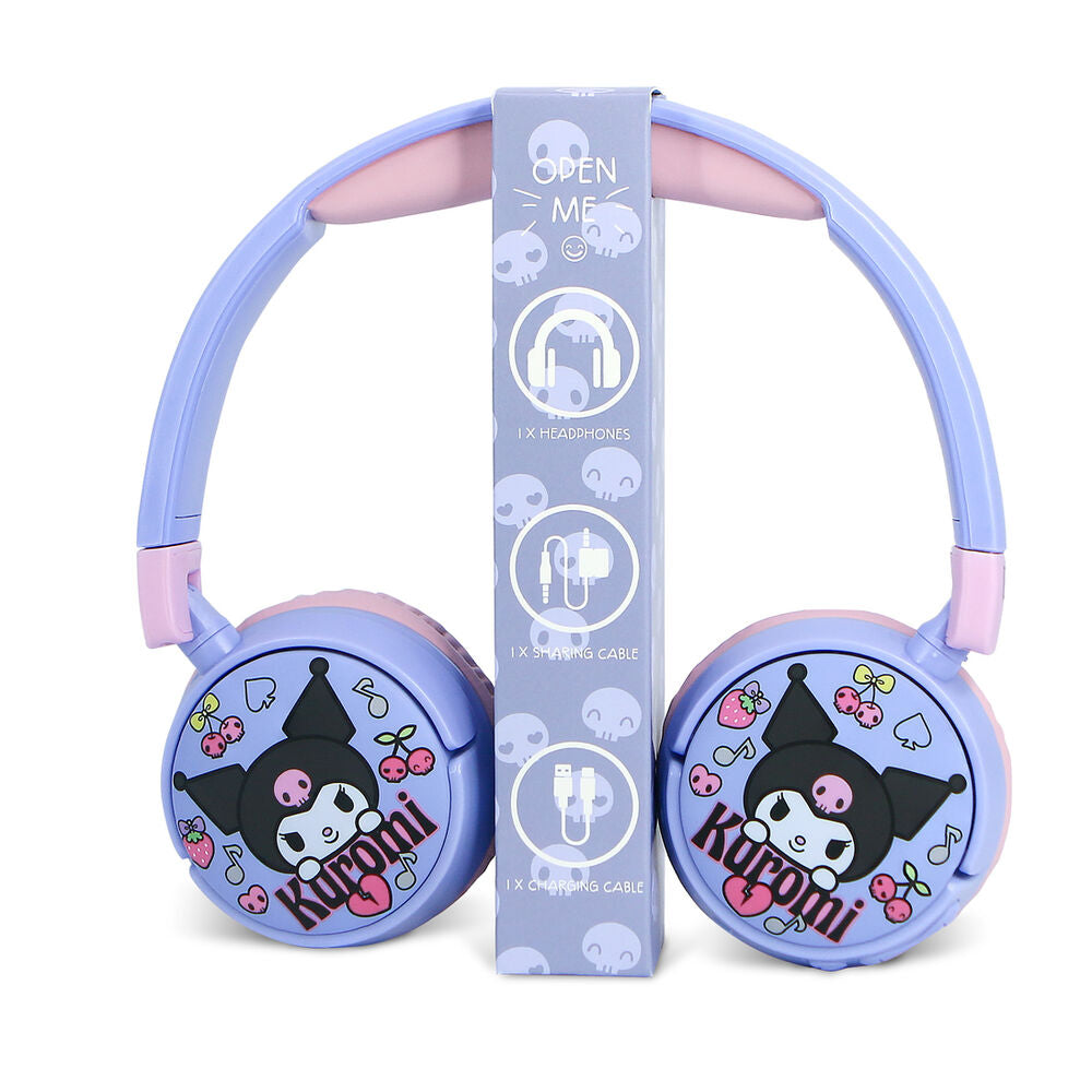 Auriculares infantiles inalámbricos Kuromi Hello Kitty en lila y rosa