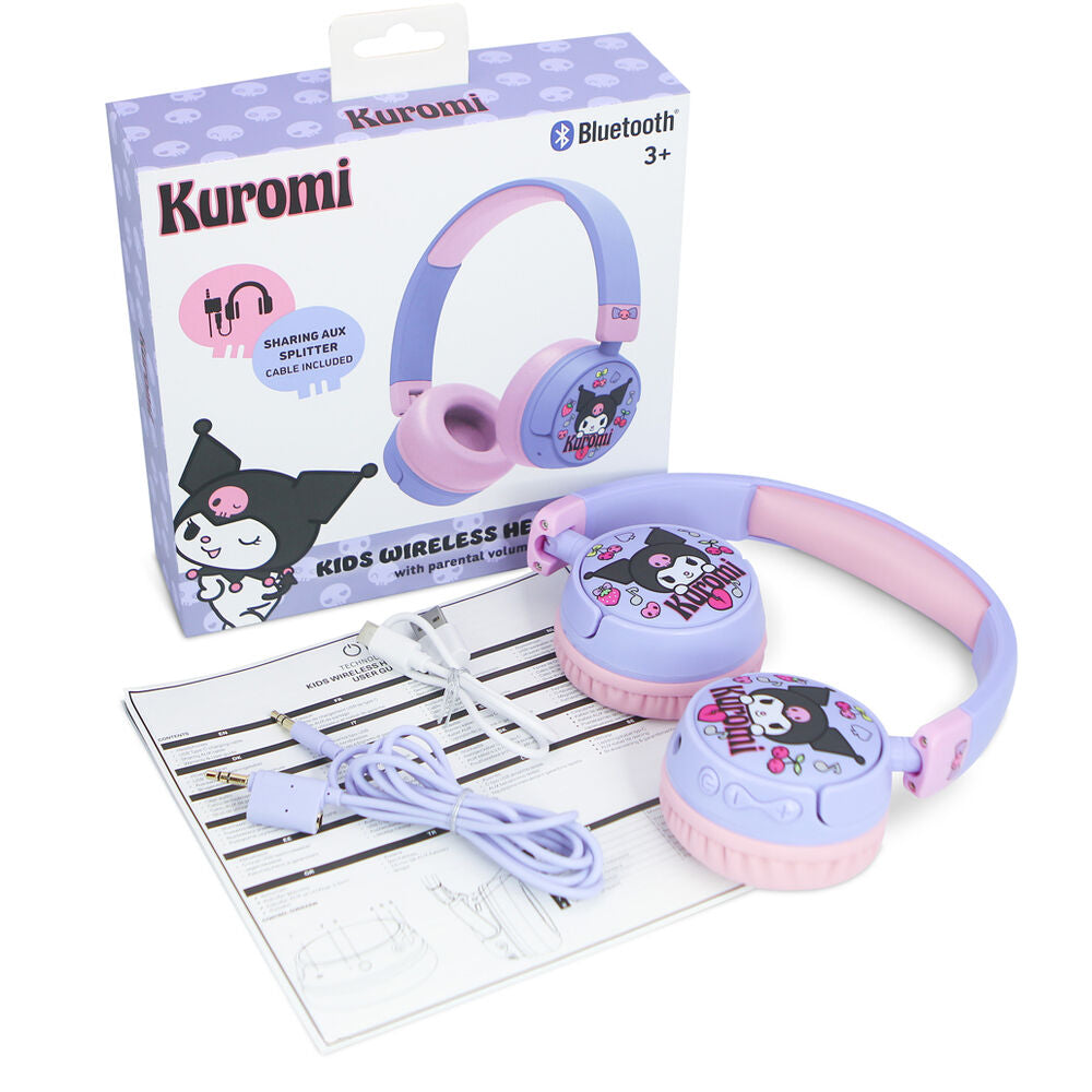 Auriculares infantiles inalámbricos Kuromi Hello Kitty en lila y rosa - 2
