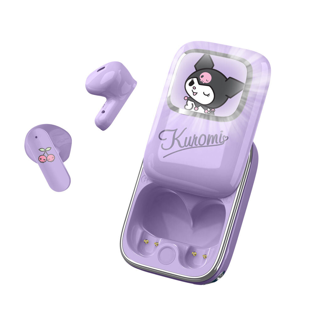 Auriculares TWS lila de Kuromi con estuche deslizante