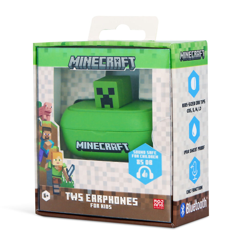 Auriculares TWS Minecraft verdes con diseño del Creeper y estuche de carga - 5