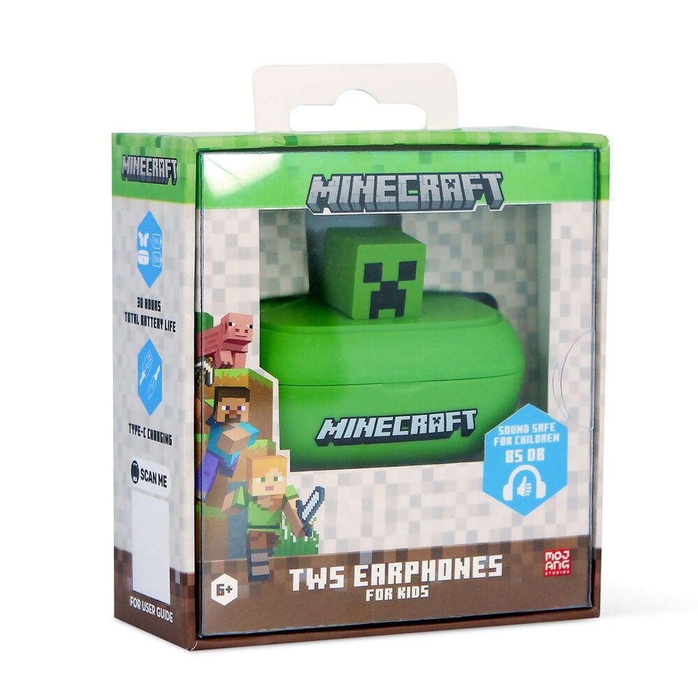 Auriculares TWS Minecraft verdes con diseño del Creeper y estuche de carga - 8
