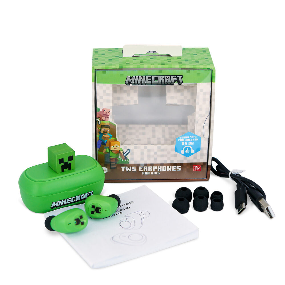 Auriculares TWS Minecraft verdes con diseño del Creeper y estuche de carga - 2