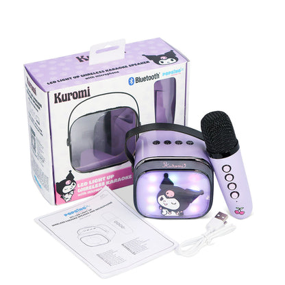 Altavoz karaoke morado Kuromi con micrófono inalámbrico y luces LED