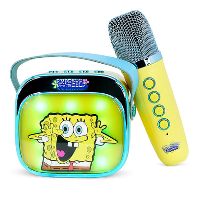 Altavoz karaoke LED amarillo de Bob Esponja con micrófono inalámbrico