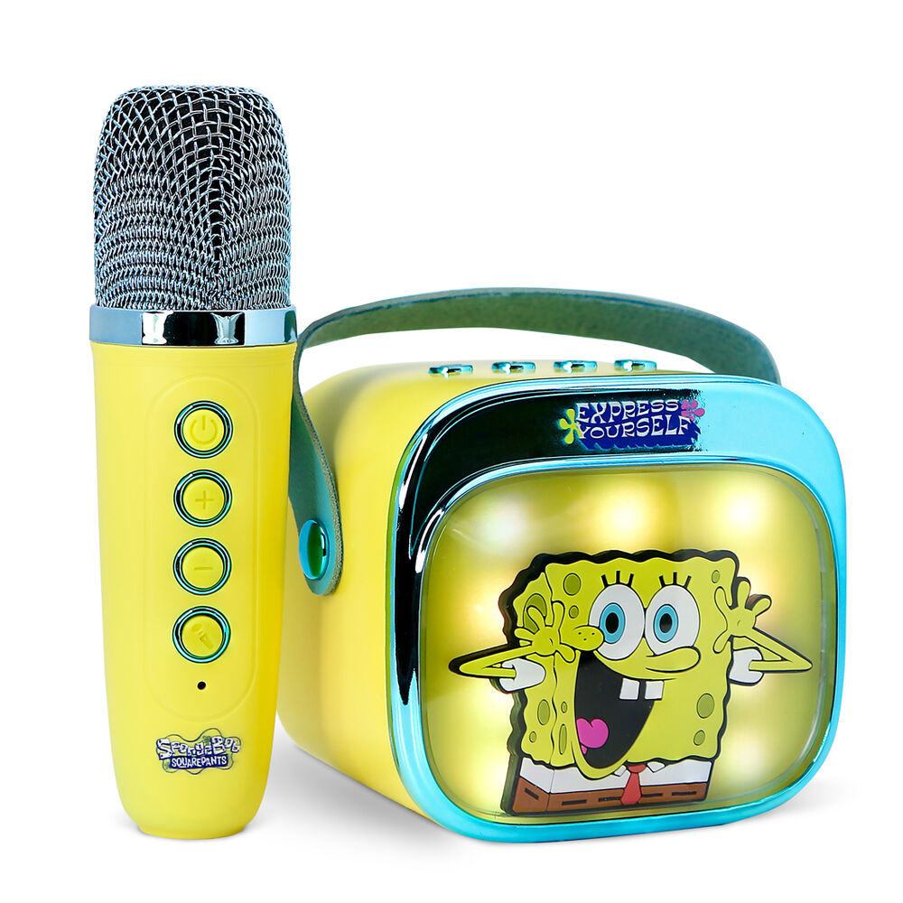 Altavoz karaoke LED amarillo de Bob Esponja con micrófono inalámbrico - 4