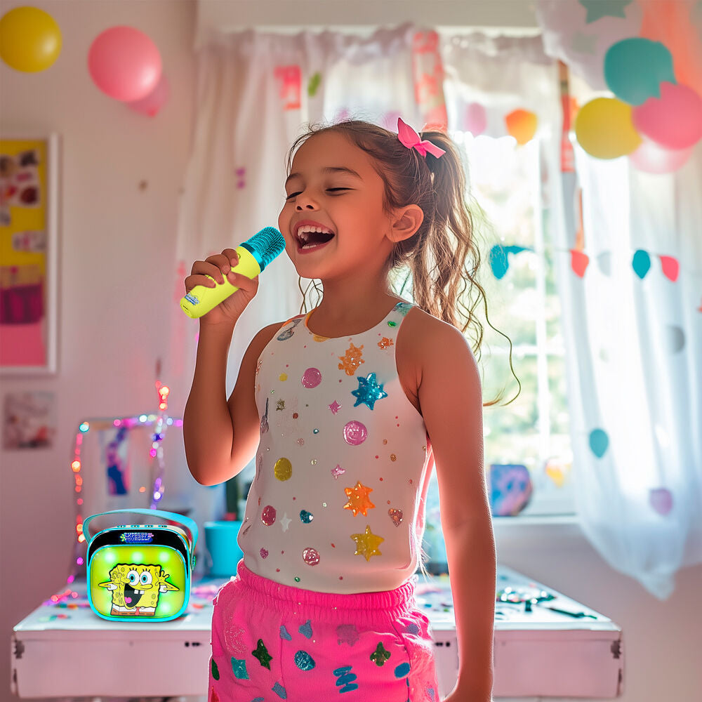 Altavoz karaoke LED amarillo de Bob Esponja con micrófono inalámbrico - 6