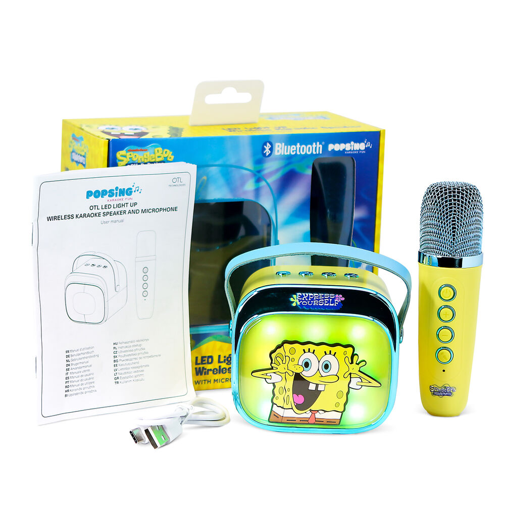 Altavoz karaoke LED amarillo de Bob Esponja con micrófono inalámbrico - 9