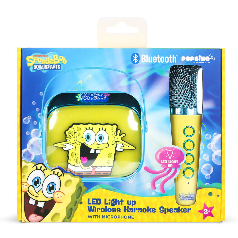 Altavoz karaoke LED amarillo de Bob Esponja con micrófono inalámbrico - 10