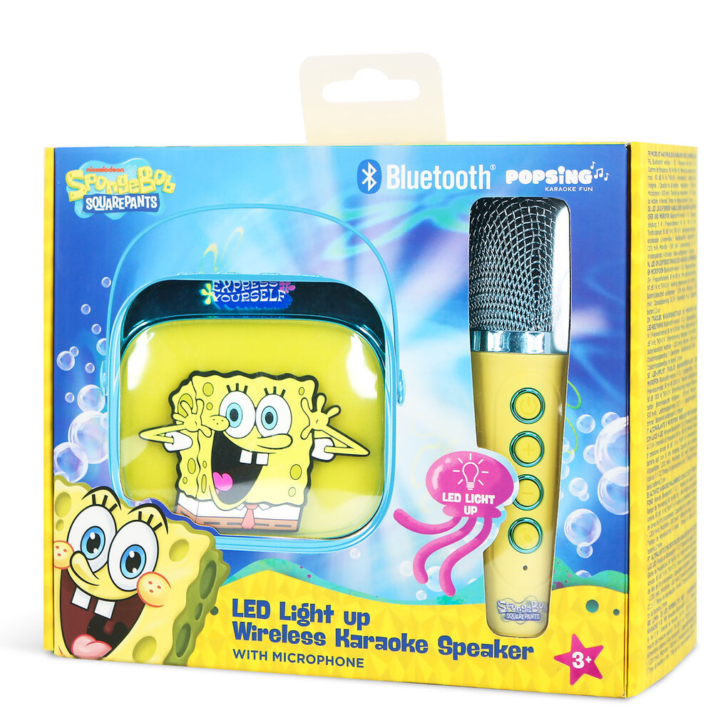 Altavoz karaoke LED amarillo de Bob Esponja con micrófono inalámbrico - 11