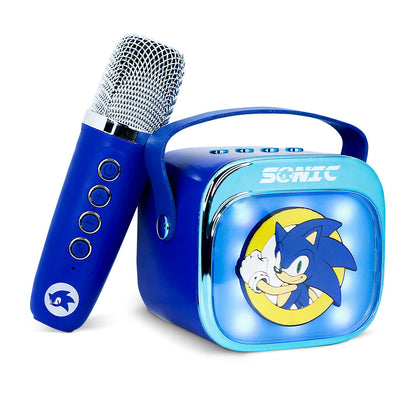 Altavoz karaoke azul de Sonic con micrófono inalámbrico