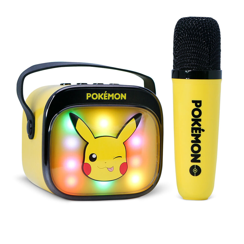 Altavoz karaoke LED amarillo de Pikachu Pokémon con micrófono inalámbrico