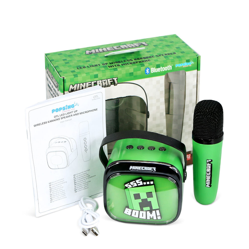 Altavoz karaoke LED verde de Minecraft con micrófono inalámbrico - 9