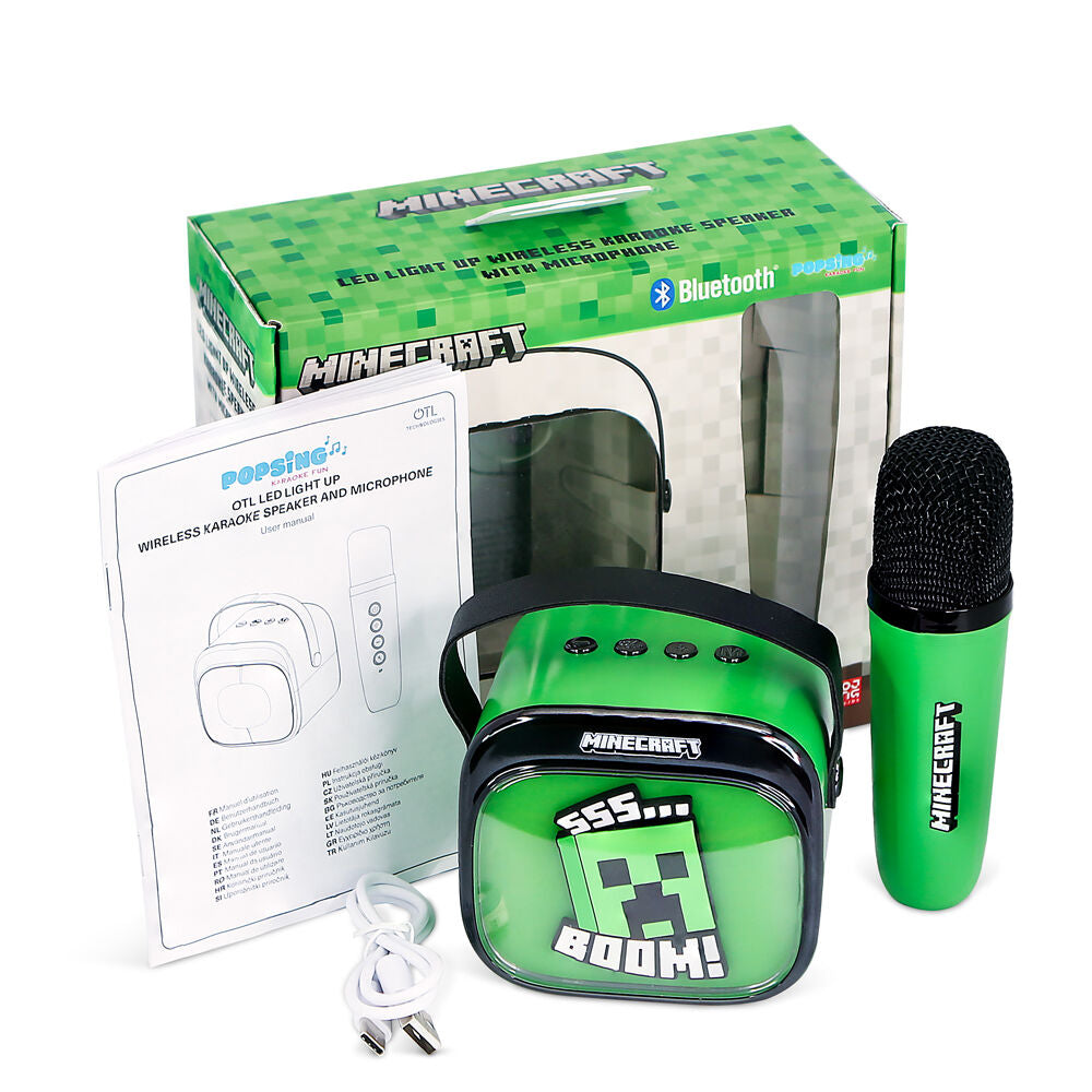 Altavoz karaoke LED verde de Minecraft con micrófono inalámbrico - 10