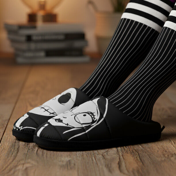 Pantuflas negras de Pesadilla Antes de Navidad con diseño de Jack Skellington
