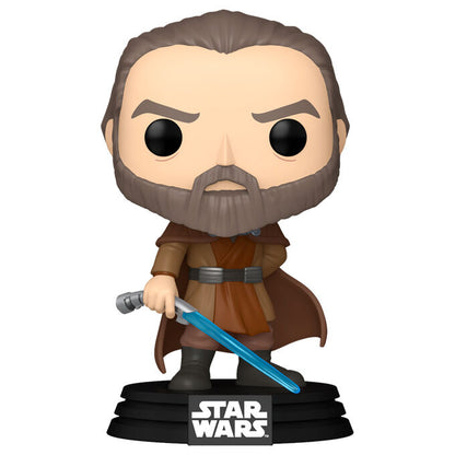 Figura Funko POP! de Dooku con sable de luz azul sobre base Star Wars