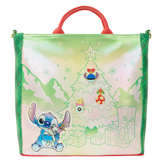 Bolso tote navideño de Stitch Disney Loungefly en verde y rojo