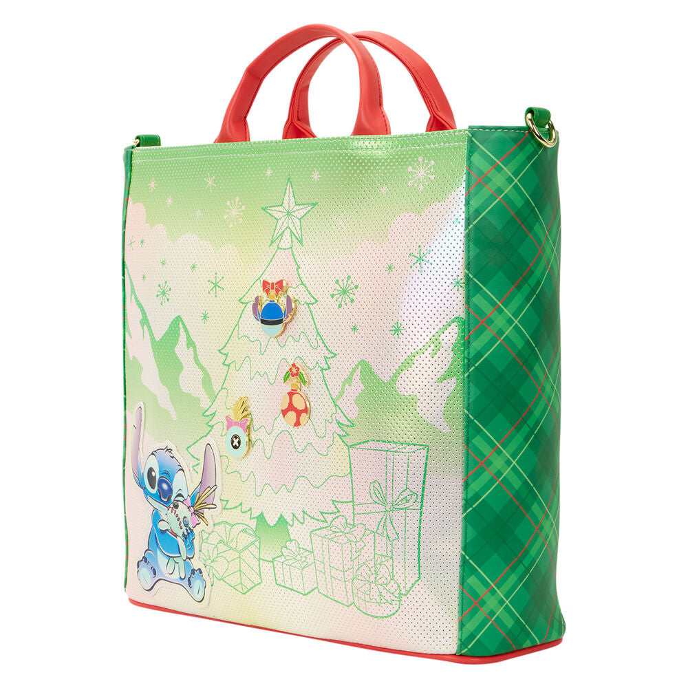 Bolso tote navideño de Stitch Disney Loungefly en verde y rojo - 2