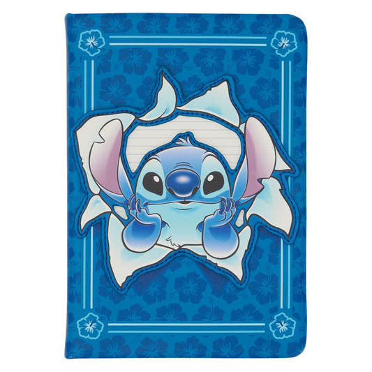 Cuaderno azul de Stitch Disney Loungefly con diseño floral y detalles aplicados