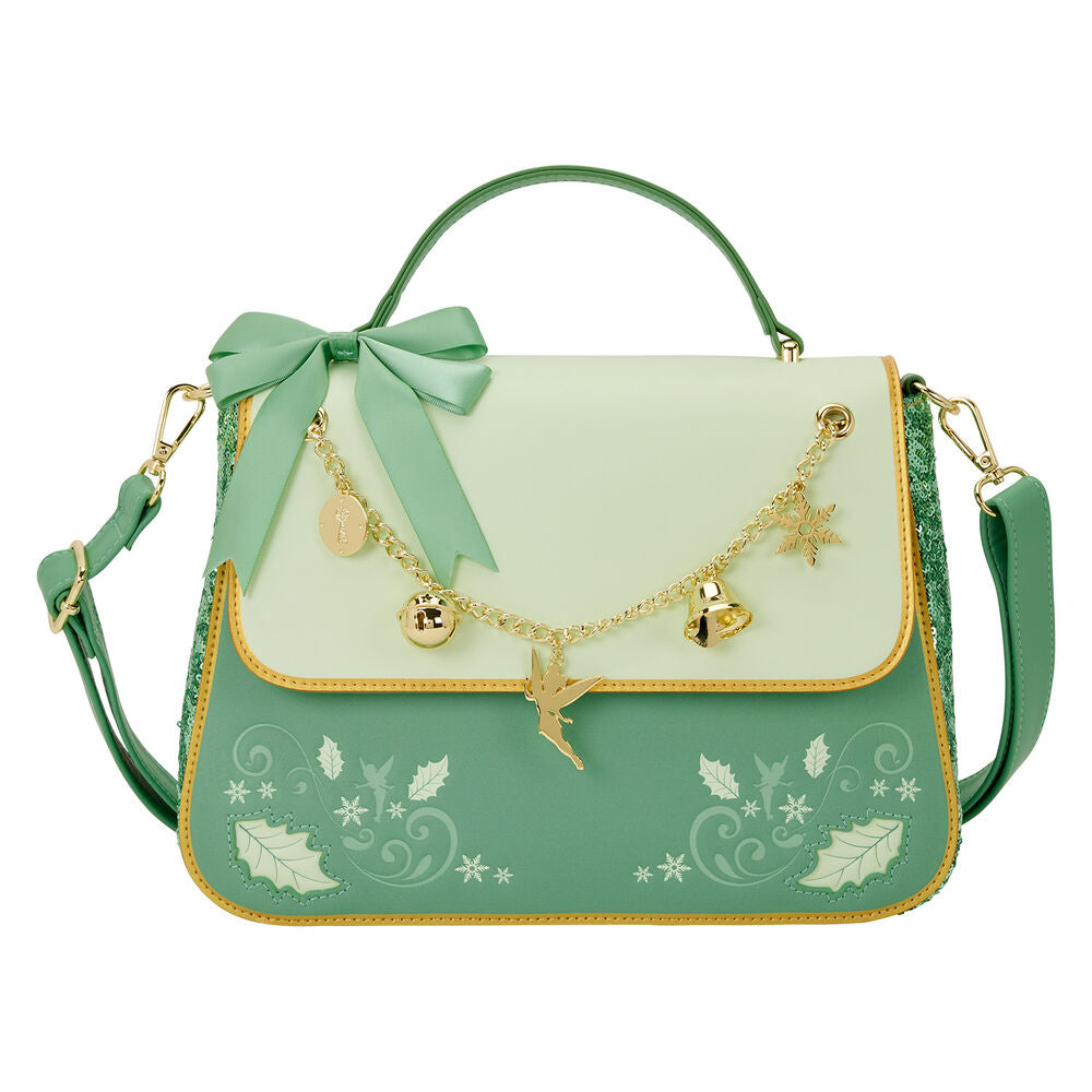 Bolso bandolera verde de Campanilla Disney Loungefly con lazo y detalles dorados