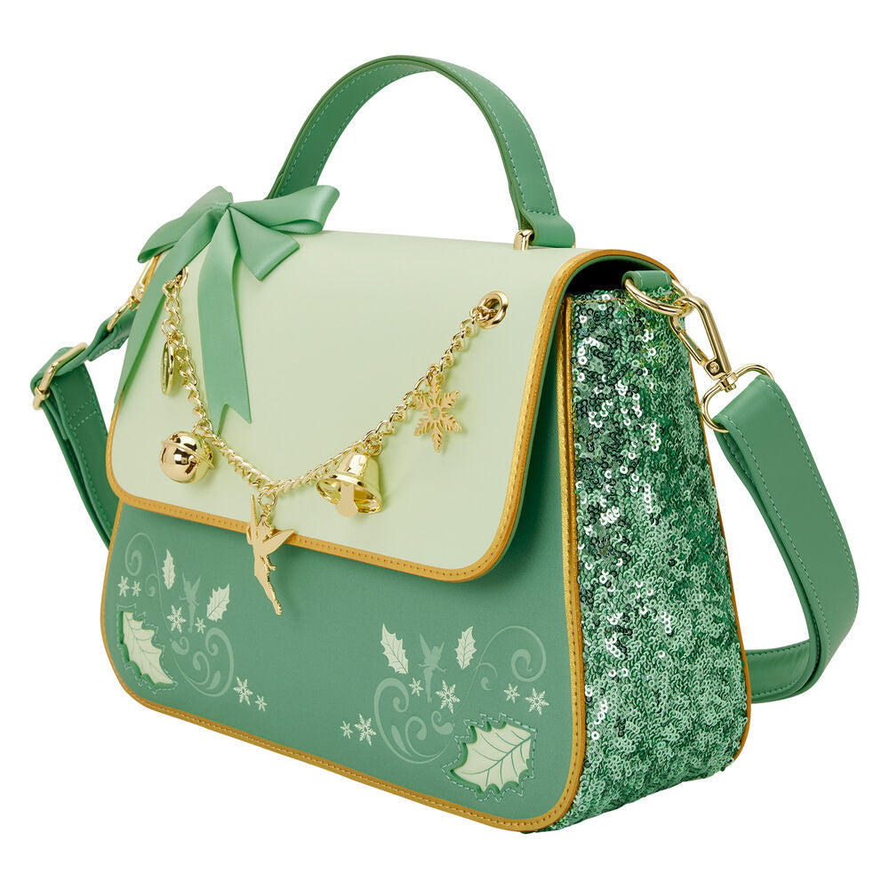 Bolso bandolera verde de Campanilla Disney Loungefly con lazo y detalles dorados - 2