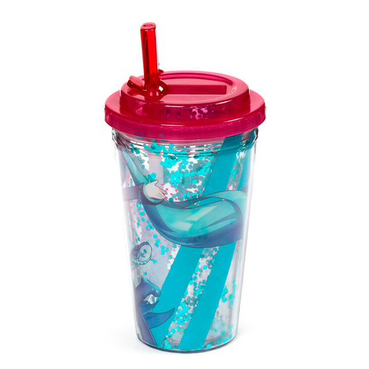 Vaso reutilizable de Hatsune Miku con tapa rosa y pajita