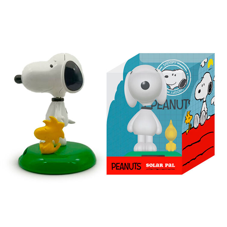 Muñeco solar de Snoopy y Woodstock de Peanuts sobre base verde