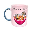 Taza rosa de porcelana Pusheen Ramen Club con asa azul